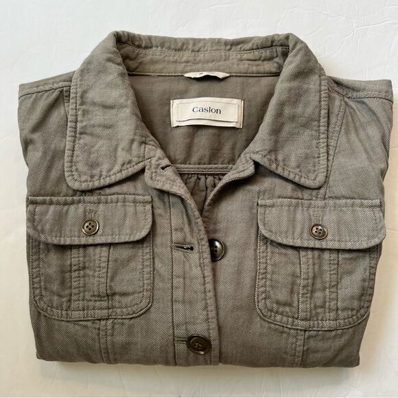 Caslon Cotton Khaki Green Quarter Sleeve Jacket Trench Coat Blazer Size M - Picture 5 of 15